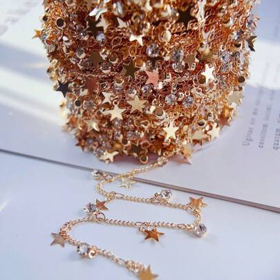 100cm Copper Plating Chain With Star Pendant & Rhinestone Diy Jewelry Making Material For Necklace, Bracelet, Earring