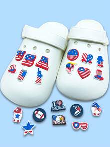 20入組美國國旗系列pvc鞋扣,可用於裝飾包包、鑰匙扣、diy裝飾、手機殼和鱷魚扣裝飾 - 藍色 - 查看 1