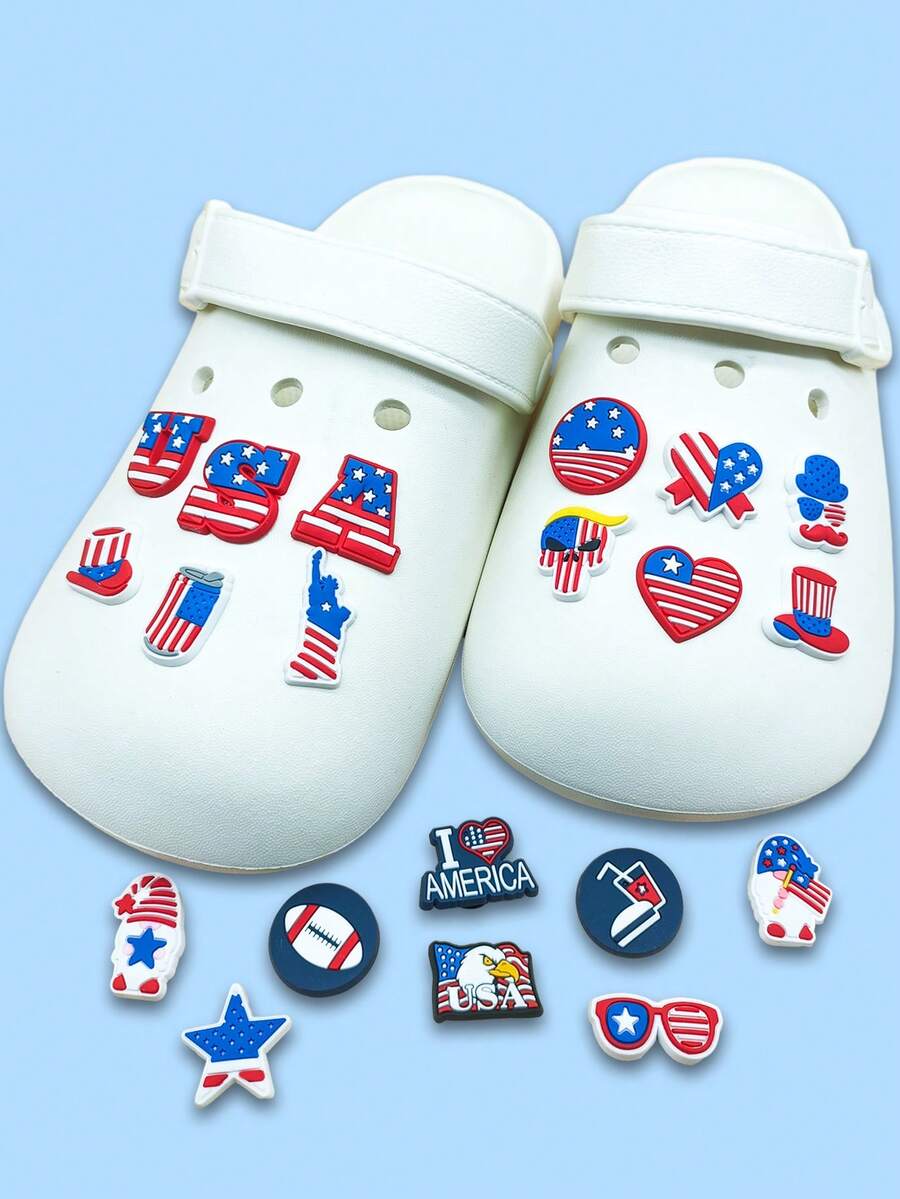20入組美國國旗系列pvc鞋扣,可用於裝飾包包、鑰匙扣、diy裝飾、手機殼和鱷魚扣裝飾 - 藍色 - 查看 1
