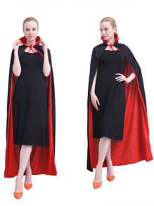 1pc Cosplay Party Double Layered Black & Red Cape With Stand Collar, Can Be Worn Inside Out, Suitable For Festival Dress Up, Photo Taking, Party And Performance Props - Black Red - View 3