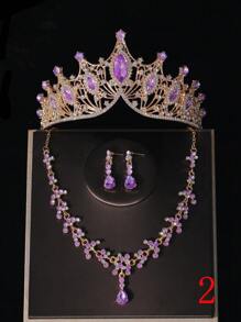 一套女士新娘配饰，包括经典皇冠、简约项链和多色耳环，非常适合搭配婚纱、派对和聚会头饰，适合夏季、节日等场合，尽显优雅气质。 - 彩色 - 查看 17