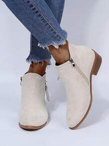 Botas planas para mujer,Botas cortas,Botines - Beis - Ver 3