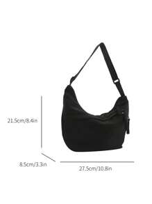 休閒極簡月牙拉鍊肩袋,純色萬用斜跨包