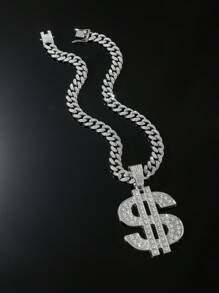 1pc Full Diamond Set Hip Hop Chain With Silver-Tone Hip Hop Pendant For Men's Daily Wear - Silver - View 3