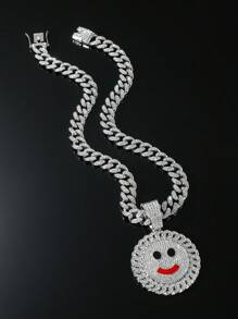 1pc Full Diamond Set Hip Hop Chain With Silver-Tone Hip Hop Pendant For Men's Daily Wear - Silver - View 4
