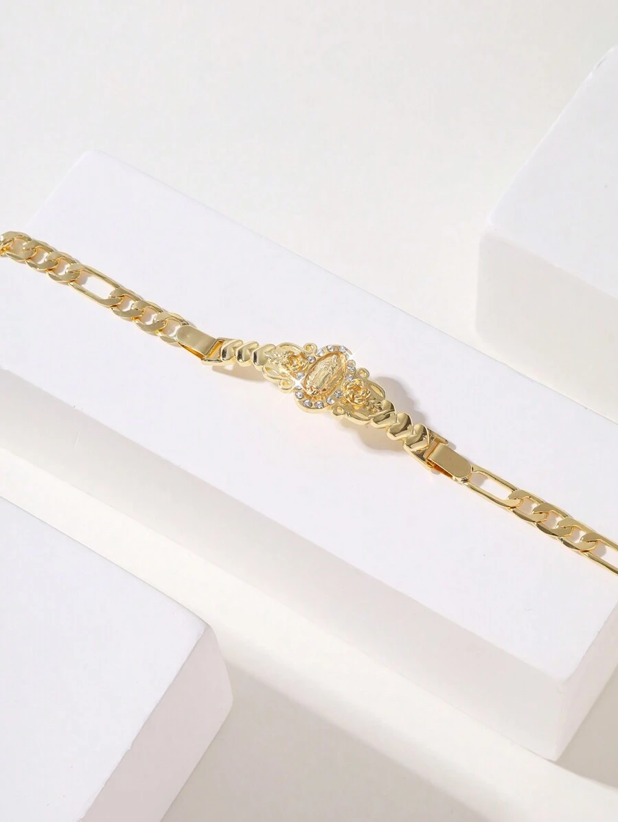 1pc Fashionable And Simple Glowing Copper Virgin Mary Bracelet, Gift For Couples, Friends, Besties, Suitable For Daily Wear, Festivals And Praying - Yellow Gold - View 1