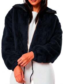 Shendy Vendy Women's Jacket Soft Plush Jacket Thermal Lining - Navy Blue - View 2