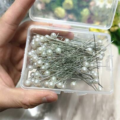 100pcs/box Large Sized Round Pearl Headpin, White Straight Pin For Wedding Decoration, Ideal For Sewing And Jewelry Making Diy Decoration, Arts, Crafts And Sewing Tool