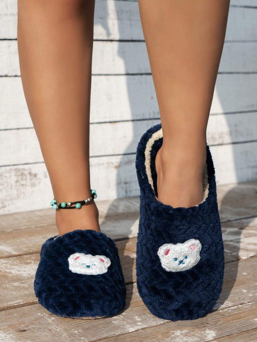 Dép đi trong nhà cho nữ Dép giữ nhiệt, Mùa thu/đông, Đi êm trên sàn gỗ, Dành cho phụ nữ sau sinh/mang thai, Cỡ lớn cho nam - Màu xanh hải quân - Xem 1