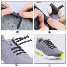 3 Pares Cordones Multicolores,Cordones De Silicona,agujetas elasticas,agujetas elásticas de Silicon,Cordones para Zapatos,cordones para zapatos sin atar,Agujetas negras, blanco - Unitalla - Ver 2