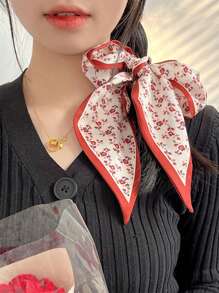 4pcs/Set Ladies' French-Style Red Floral Print Scarf Headband For Casual, Elegant, Date, Daily Wear And Gift Decoration Boho Hair Band Turban Headband Sweatband, Hairband Fall Winter Hair Accessories For Women Bows For Vacation Outfits Woman Women Bandanas Soft Headwrap - Multicolor - View 2