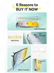 Baseus 1 件 0.3 毫米水晶高清/防偷窥钢化玻璃适用于 iPhone 15 14 13 12 Pro Max 屏幕保护膜带防尘清洁套装生日、家人、朋友礼物手机屏幕保护膜、手机配件 - 超清 - 查看 3