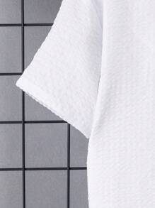 Boys' Casual Wavy Texture Short Sleeve Shirt & Shorts Set, Lightweight Breathable Solid Color, Suitable For Spring/Summer