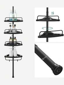 SONGMICS Étagère de Douche Réglable en Hauteur, 4 Niveaux, Étagère d'angle Télescopique, Hauteur 85 à 305 cm, Rangement de Salle de Bain, Noir - Noir - Voir 6