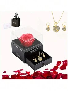 1set Fashionable & Luxurious Alloy & Rhinestone Inlaid Heart Pendant Necklace Valentine's Day Gift With Gift Box - Gold - View 1