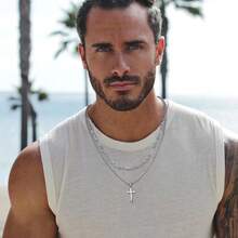 層疊式項鍊,男士用黑色十字鍊層疊費加羅鏈、盒鏈十字吊墜項鍊,適用於男女青少年16 18 20 22 24英寸項鍊 - 黑色 - 查看 5