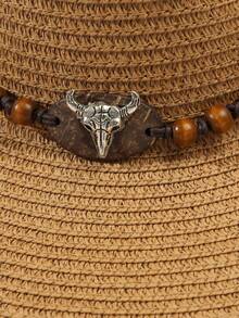 1個牛頭裝飾無性別牛仔帽博霍牛仔帽遮陽帽草帽戶外穿著 - 多色2 - 查看 3