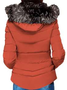 Shendy Vendy Women's Jacket Warm Polyester With Fur-Like Collar - Orange - View 3