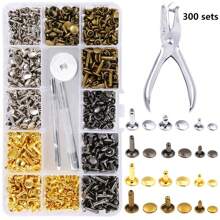 1包300套雙頭帽扣螺柱狀鉚釘工具箱,金屬鉚釘,皮革釘,裝設工具組,打孔鉗,皮革鉚釘,皮帶圓頭 - 300sets - 查看 1