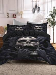 3pcs Skull Printed Comforter Cover Set (1 Comforter Cover + 2 Pillowcase), Soft Cozy Anime Bedding Set For Bedroom & Guest Room, Home Bedding (No Quilt)