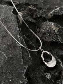 1pc Fashion Versatile Minimalist Hollow Water Drop Titanium Steel Necklace - Silver - View 7