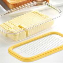 1入組2合1奶油切片器保鮮盒奶油容器收納盒帶蓋(17*10*7.5cm) 露營 - 透明+白色+黃色 - 查看 3