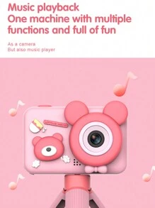 1pc HD Dual Photo Digital Camera Student Mini Cartoon Camera Comes With A Stand As A Gift-Pink - Pink - View 7