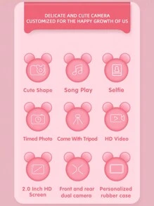 1pc HD Dual Photo Digital Camera Student Mini Cartoon Camera Comes With A Stand As A Gift-Pink - Pink - View 4