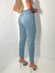 Women Jeans - 中等水洗藍 - 查看 4