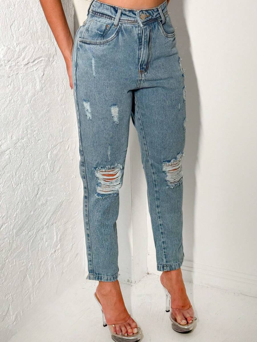 Women Jeans - 中等水洗藍 - 查看 1