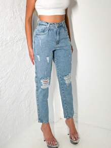Women Jeans - 中等水洗藍 - 查看 3