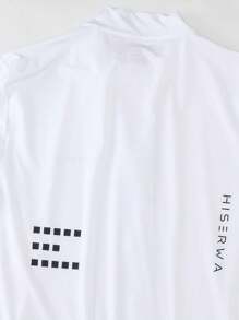 HISERWA Slogan Print Stand-Up Collar Short Sleeve Cycling Jersey With Zipper Top