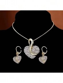 1set Fashionable & Luxurious Alloy & Rhinestone Inlaid Heart Pendant Necklace Valentine's Day Gift With Gift Box - Gold - View 4