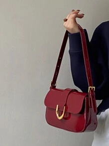 Burgundy Vintage Red Vixen Leather Square Handbag, Versatile Shoulder/Underarm Bag With Horseshoe Clasp, Detachable Dual Straps, Suitable For Girls, Ladies, Students, Career Starters, Office Workers, Commuting, School Outfits - Burgundy Red, Fashionable Burgundy Bag, Retro Inspired Bag For Women