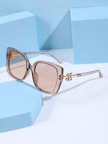 1 件女士经典猫眼时尚眼镜，采用眉线形状，凸显独特风格和深度，使脸部更具魅力，采用金色四叶草设计，适合日常生活、海滩、驾驶和户外旅行配件。 - 彩色 - 查看 7