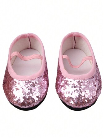 1 Pair 18-Inch Doll Shoes,Elastic Glitter Princess Doll Dancing Shoes Gift For Little Girls' Birthday,Suitable For 18-Inch Girl Dolls And Other Doll Accessories,Dall Shoes,Mini Doll Shoes,Doll Boots,Doll Shoes For Kids,Reborn Baby Doll Shoes,Kids Doll Accessories