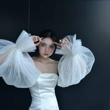 1pair Puff Mesh Bridesmaid/Bride Sleeve Cover Arm Accessory For Photoshoot And Formal Occasions - White - View 4