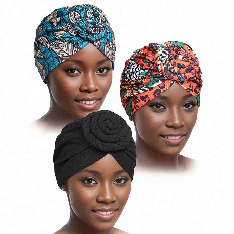 女士頭巾套裝，時尚印花舒適休閒透氣指南針和蝸牛帽頭巾發帶 - 彩色 - 查看 1