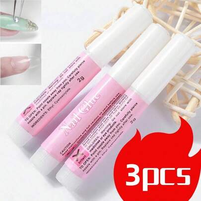 3pcs Nail Glue For Acrylic Nails, Nail Tip Glue Professional Nail Glue False Nail Tips Glue For Broken Nails Adhesive Super Bond For Press On Nails Glues Adhesive For Fake Nails Tips