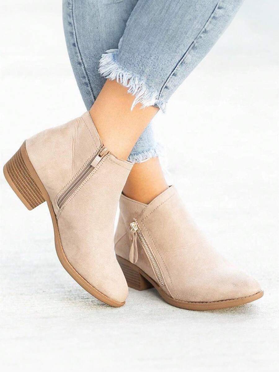 Botas planas para mujer,Botas cortas,Botines - Beis - Ver 1