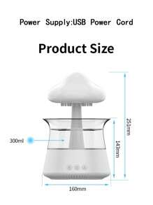 1入組 USB 供電 LED 七色夜光雲雨加濕器蘑菇形香薰機，模擬雨滴聲音，適合家庭或辦公室使用 - 白色 - 查看 6