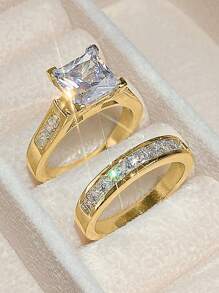 2 szt./zestaw dziewczęcych pierścionków z cyrkonii sześciennych dla nastolatek na prezenty urodzinowe, biżuteria na imprezę, codzienna dekoracja