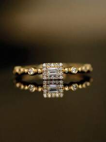 Japanese Style Luxury 925 Sterling Silver Ring, Princess Square Shape, Exquisite Women's Ring Wedding Engagement Bridal Jewelry - Yellow - View 1