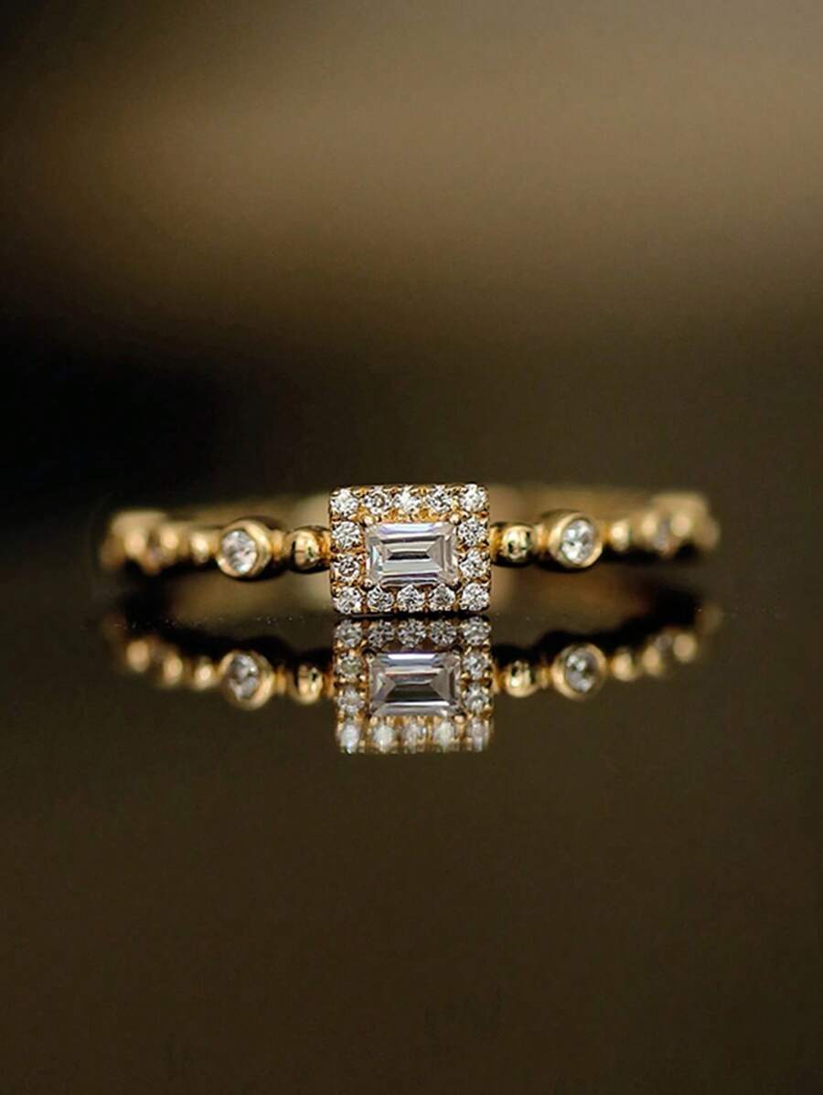 Japanese Style Luxury 925 Sterling Silver Ring, Princess Square Shape, Exquisite Women's Ring Wedding Engagement Bridal Jewelry - Yellow - View 1