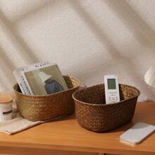 1pc Natural Seagrass Hand-Woven Four-Season Storage Basket For Picnic, Festive Gathering, Garden, Outdoor, Patio, Living Room, Kitchen, Bedroom, Closet, Bathroom, Cosmetic Organizer. - Primary Color - View 8