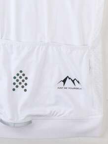 HISERWA Slogan Print Stand-Up Collar Short Sleeve Cycling Jersey With Zipper Top