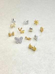 36pairs/Set Assorted Heart, Pentagram, Butterfly, Crown & Music Note Design Hypoallergenic Stud Earrings For Women Valentines,Mom,Mother,Mother's Day,Gift