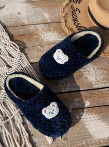 Dép đi trong nhà cho nữ Dép giữ nhiệt, Mùa thu/đông, Đi êm trên sàn gỗ, Dành cho phụ nữ sau sinh/mang thai, Cỡ lớn cho nam - Màu xanh hải quân - Xem 6