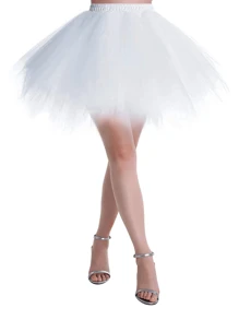 1 件女士/女孩蓬松薄纱芭蕾舞裙，不对称分层网眼公主芭蕾裙，适合节日、派对、表演、角色扮演、舞蹈，白色/红色/黑色万圣节秋季女士服装 - 白色 - 查看 12