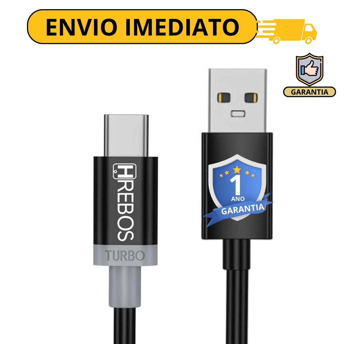 Cabo Carregador Tipo C 1M Compativel Com A8 S8 S9 A31 A32 A71 A73 A51 A53 S23 - Preto - Visão 1
